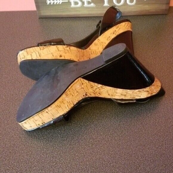 White House Black Market Womens Wedges Size 10 Black Sling Back Open Toe Dressy - Picture 5 of 5